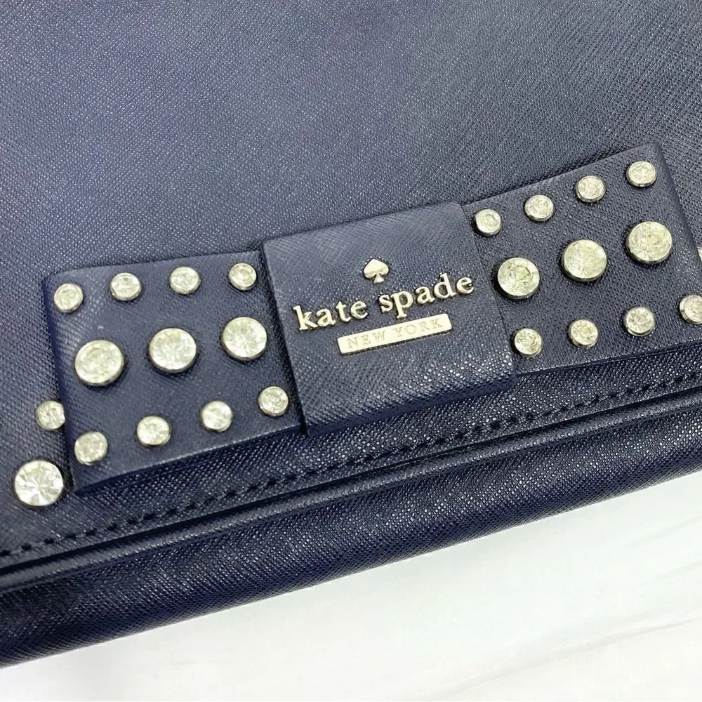 Kate Spade New York Eva Davies Mews Bow Offshore Navy Blue Clutch Purse